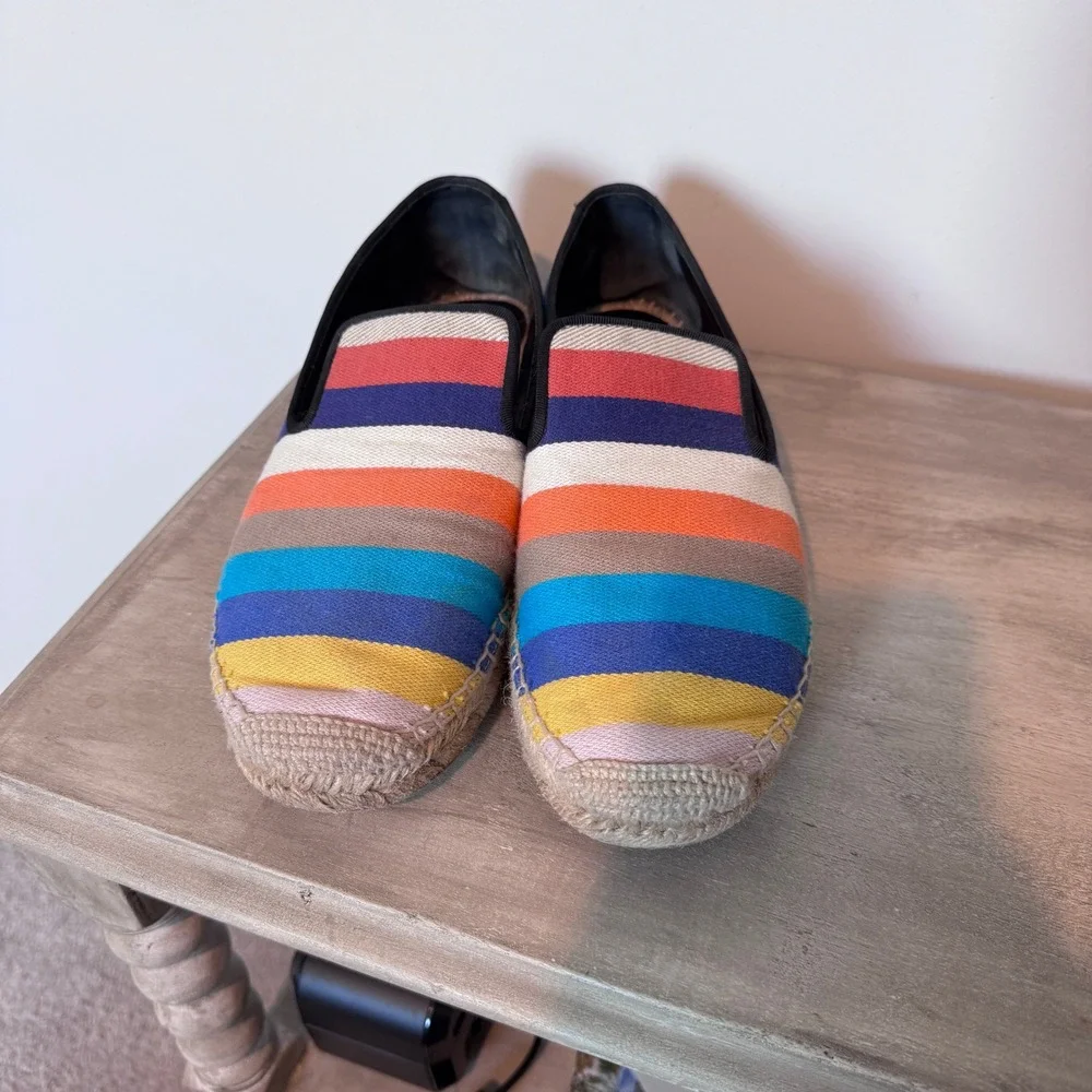 Celine Paris Striped Canvas Espadrille Loafers‎ Multi Color Flats 40